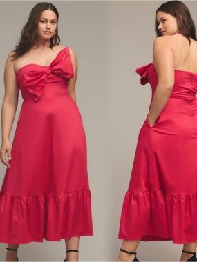 ANTHROPOLOGIE Hutch‎ Bow Tie Maxi Dress Statement Coquette Pink Romantic 12 P